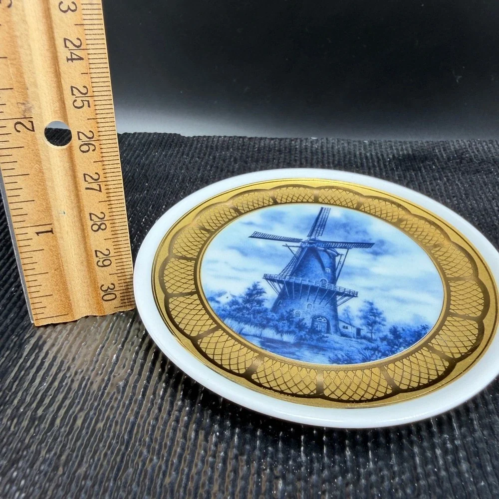 TK Handarbeit Western Germany 22.8K‎ Gold Windmill Porcelain Mini Plate Dish